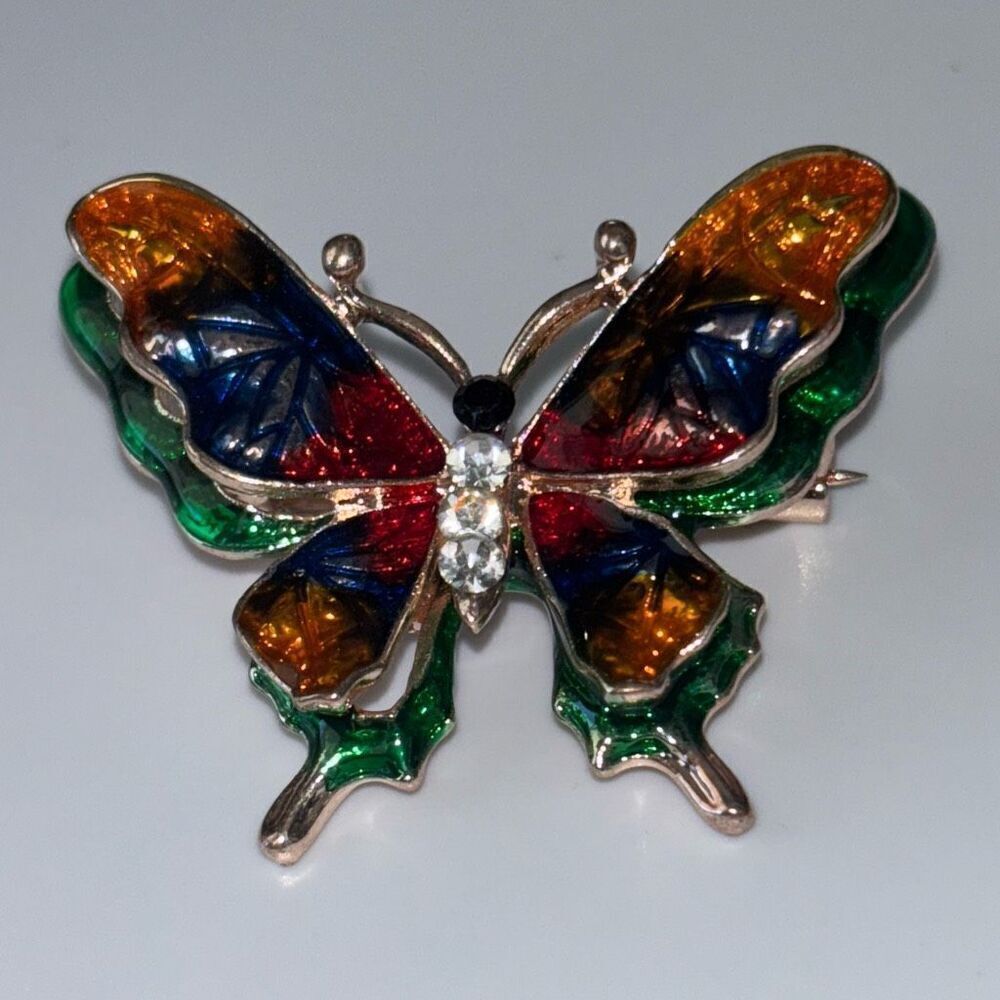 NWT Betsey Johnson butterfly rainbow crystal pin/brooch 3D enamel